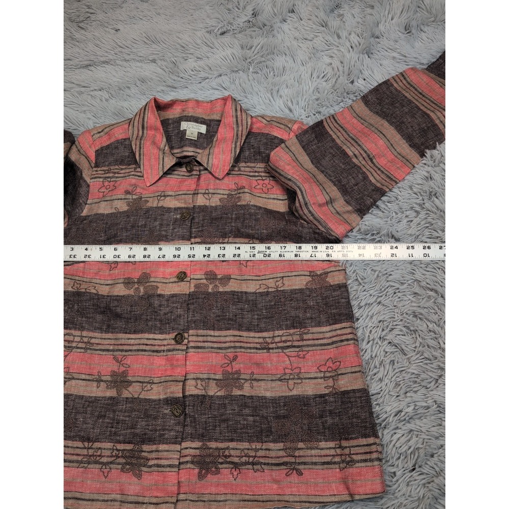 Christopher & Banks Shirt Womens M Linen Button Up Floral Embroidery Preppy - Picture 3 of 12
